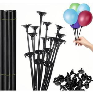 Holoras 100 Pcs Balloon Sticks with Base, Plastic Balloon Sticks Baloon Holder Balloon Straws for Party, Birthday, Wedding, Anniversary Decoration, Black
