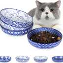 Selamica Ceramic Cat Food Bowl Set of 4, 5.6 Inch Wide Shallow Cat Bowls/Dishes for Food and Water, Vintage Blue