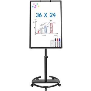 Maxtek Whiteboard on Wheels 36 x 24 in, Magnetic Rolling Dry Erase Easel, Black
