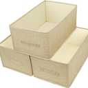 Open Storage Bins with Handle BOPEY Clothes Organizer Container Linen Fabric Foldable Basket for Home Closet Shelves Nursery Toys Books Beige Large 3-pack (BP006)
