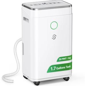 Dehumidifier for Basement with Drain Hose 4500 Sq.Ft - 50 Pint 1.7 gal Tank | Dehumidifier for Home Bedroom Bathroom Ultra Quiet 40 db with 24H Timer Auto Shut Off Ideal for Large Room