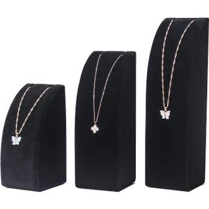 3Pcs/Set Necklace Holder Organizer Velvet Jewelry Display Stand For Selling Pandent Chain Necklace Rack for Show (Black Velvet)