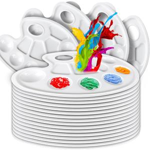 FANDAMEI 20 PCS Oval Paint Tray Palettes, Plastic Paint Tray Palette, Paint Palette Paint Pallets with Thumb Hole, Paint Holder Tray for Kids, Paint Trays for Kids, Paint Trays for Acrylic Paint