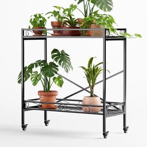 Zhongma 2 Tier Window Height Sturdy Metal Plant Stand with Wheels, 36.6x16x39.4 Inch High, Heavy Duty Succulent Shelf for Home Indoor and Outdoor, 440 LBS Capacity & Heavy Duty Construction