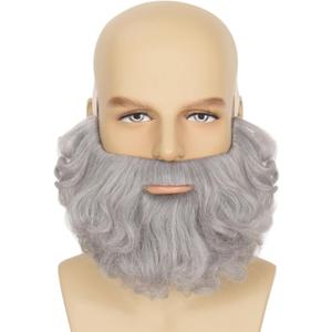 Yan Dream Short Full Beard for Men Classic Halloween Costume Facial Hair Synthetic Curly Red Fake Beard and Mustache (Grey)