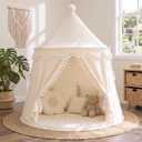 Kids Play Tents, Breathable Cotton & Hemp Playhouse Princess Tent with Star Lights for Childrens and Toddlers,Suitable for Kids Room and backyart