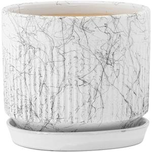 Napco Imports Indoor Outdoor Plant Succulent Herb Flower Pot 5.75 Inch Ceramic Ribbed Marble