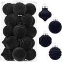 Wironlst Velvet Ornaments for Christmas Tree, 4 Style Flocked Matte Velvet Christmas Ball Ornaments, Shatterproof Decor for Xmas Tree Wedding Holiday Party Home (2.36" 25pcs Black)