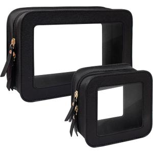 KOTORA Clear Makeup Bag Set for Women Portable Clear Make up Bag Cute Waterproof Travel Cosmetic Bag Toiletry Bag for Car Essentials Bag (Black)