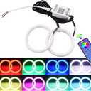 YM E-Bright 1 Set 80MM RGB Angel Eyes LED Halo Rings for Car Lamp COB Chips Multil-Color Circle Ring Mobile App Control with PVC Housing DC 12V