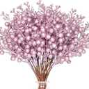 HOHOTIME 36Pcs Christmas Glitter Berries Stems, Pink 9.5 Inch Artificial Christmas Tree Picks for Christmas Tree Decorations Ornaments DIY Crafts Vases Holiday Wedding Home Xmas Decor
