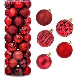 45Pcs 6cm/2.36inch Christmas Balls Glitter Ornaments Set, Shatterproof Plastic Xmas Tree Hanging Ornament, Christmas Decorations Balls for Holiday Festival Wedding House Bar Party, Red 