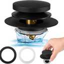 Bathtub Drain Stopper, Uxoz Universal Tub Stopper for Replacing Tip Toe/Trip Lever/Lift&Turn Tub Drain, Bath Tub Drain Stoppers Desiged for 1.5"-1.72" Drain Hole w/3 O-Rings, Black