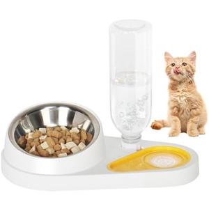 SAROSORA Cat Bowl Set, Double Bowl for Wet Dry Food, with Automatic Water Bottle, 15° Tiltable Food Bowls for Dogs and Cats Cat Feeder