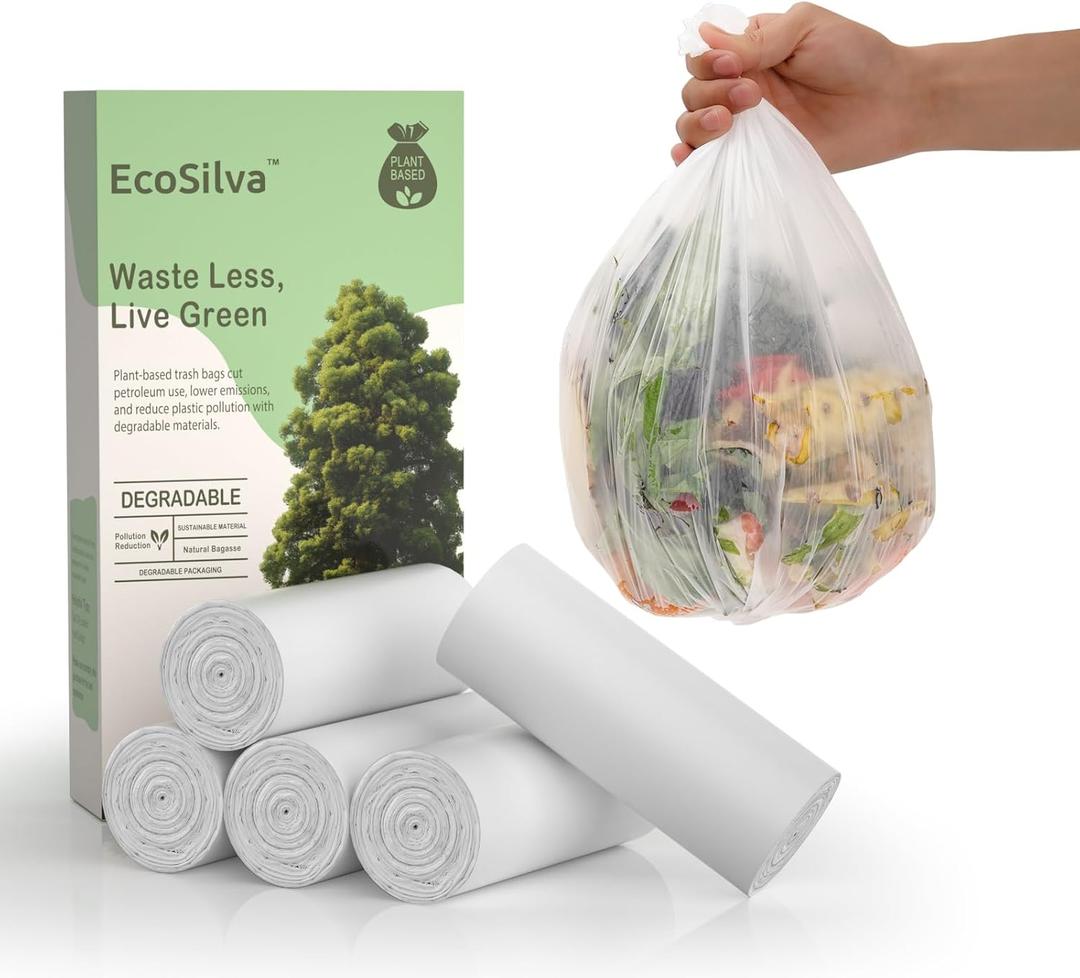 Small Compost Bags 1.2 Gallon Mini Trash Bags 125 Count, Ecosilva Compost Bag 5 Rolls Small Trash Bags ASTM OK compost INDUSTRIAL, 4-5 L Wastebasket Compost Bag for Kitchen Compost Bin (White)