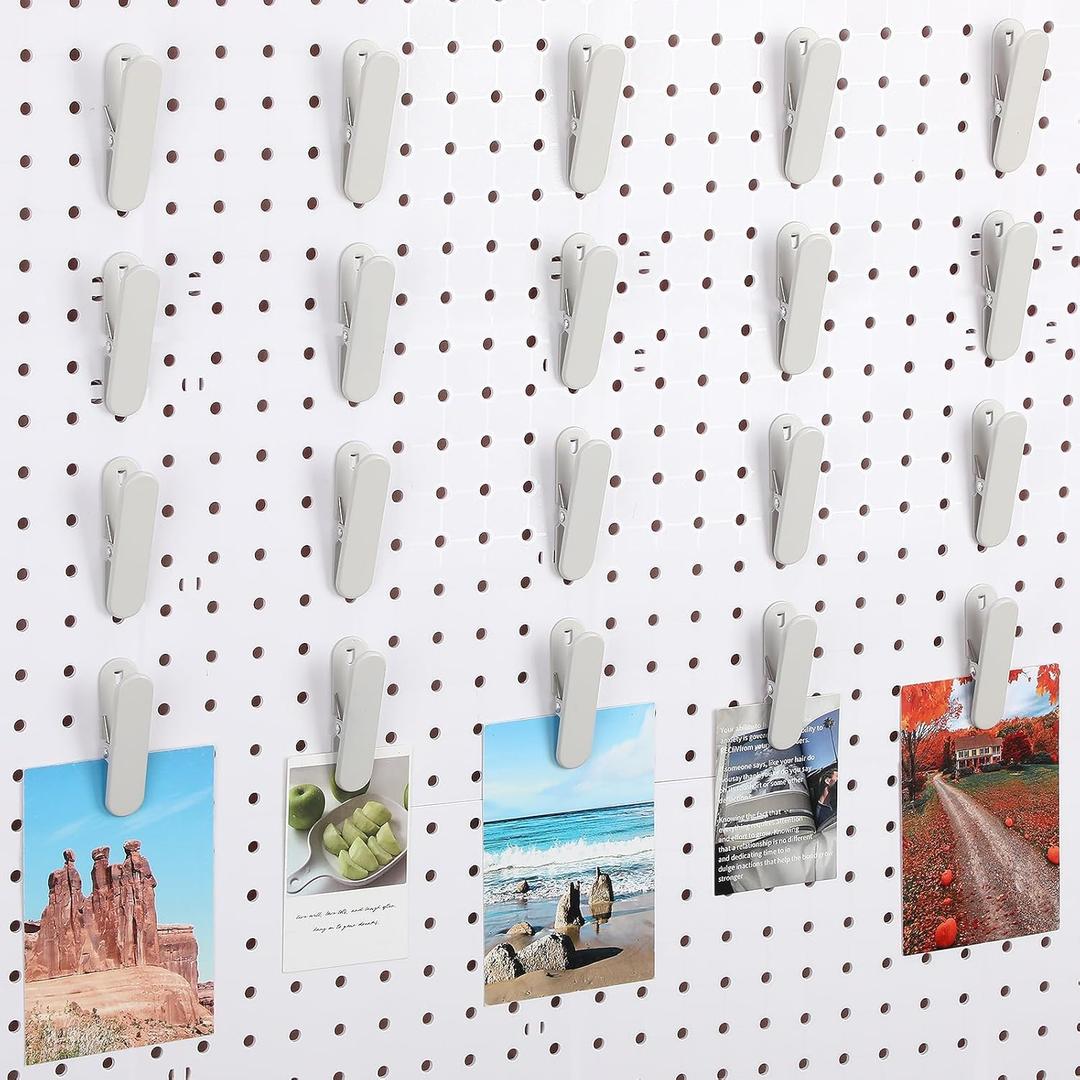 CroBlissful 20 Pcs Pegboard Accessories Clips Pegboard Clips Metal Accessories Hook Attachment Peg Board Clip for Crafts Kitchen Bathroom Room Office Wall Organize Storage Display (White)