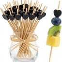 500 Pcs Heart Shaped Bamboo Cocktail Picks, 4.7 Inch Fancy Toothpicks for Appetizers, Fruit, Charcuterie Board, Decorative Skewers for Wedding, Valentine's Day, Party Supplies(Black 2)