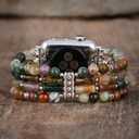 Jasper Handmade Stretch Watch Band: Boho Jasper Handmade Watch Band Bohemian Natural Stone Smartwatch Stretch Bands Compatible with Apple Watch, Size: 38mm-45mm S size(5.75''-6.25'')