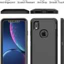 Designed for iPhone XR Case [3 in 1 Full Body Protection] Rugged Heavy Duty Military Grade Cover, Shockproof/Drop 6.1 inch Phone Case(Black) (Case+2 Protectors)