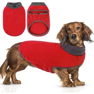 Queenmore Dog Sweater,Soft Fleece Vest Pullover Dogs Jacket with Elastic Stretchable,Warm Winter Dog Coats Cold Weather Doggy Dachshund Sweaters for Small Dogs Cats Boy or Girl (Red, L)
