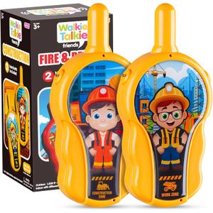 Kids Walkie Talkies 2 Pack, Construction Theme, Outdoor Camping Toys Birthday Gifts for Boys Girls Age 2-7