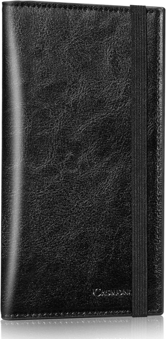 CASMONAL Checkbook Covers for Personal Checkbook Holder RFID Premium Vegan Leather Checkbook Cover for Duplicate Checks (Black+)