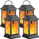 TomCare Solar Lights Metal Flickering Flame Solar Lantern Outdoor Hanging Lanterns Decorative Lighting Heavy Duty Solar Powered Waterproof Umbrella Lighting for Garden Yard Patio Deck, 4 PackBlack