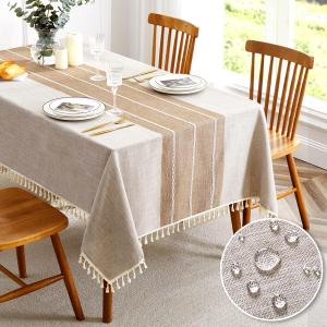 QIANQUHUI Embroidered Tablecloth for Dining Table,Rustic Farmhouse Kitchen Table Cover, Dust Proof Spillproof Soil Resistant Cotton Linen Rectangle TableclothsL-Coffee,55x55 inch