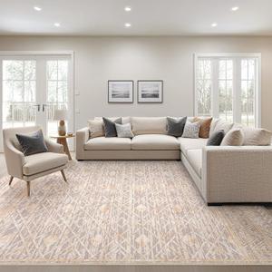 Boho 8x10 Area Rugs for Living Room: Modern Geometric Washable Rugs - Low Pile Non-Slip Large Carpet for Bedroom Dining Room, Orange