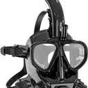 Full Face Dive Mask Support Diving & Snorkeling, Full Face Snorkel Mask Adjustable Scuba Mask with Camera Mount Provide 180 View Panoramic Compatiable with SMACO 1L/1.9L Mini Scuba Tanks