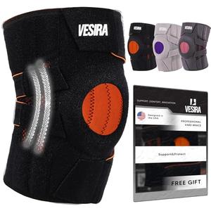 2 Pack VESIRA Knee brace for women and men, knee braces for pain relief compression sleeve. Patellar tendon support strap, joint support whit side stabilizer. Running Gear. (Black)