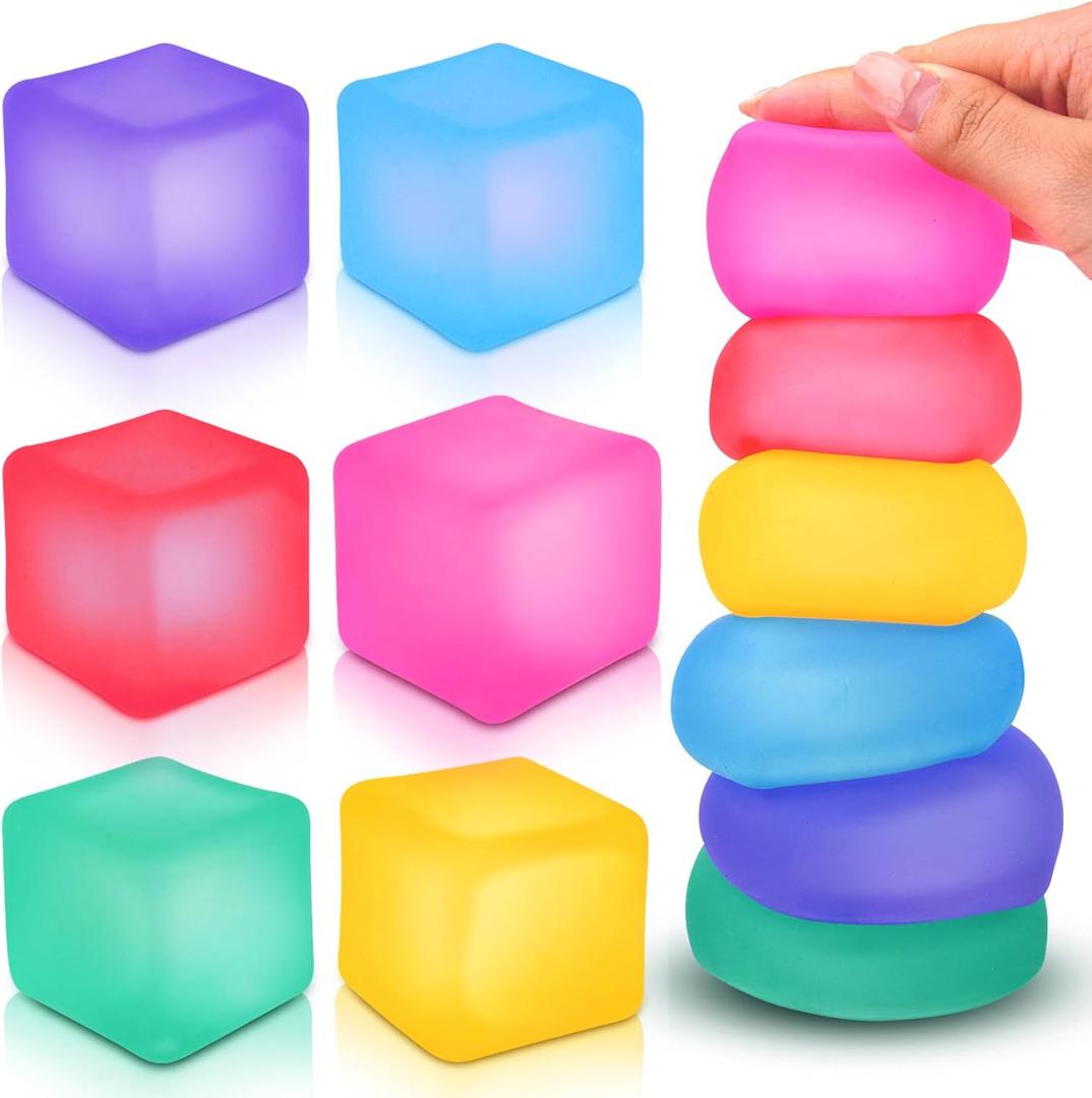 Fidget Toy Stress Cube 6 Pack - Squishy Fidget Toys for Relaxation, High Density Gel Filled, Fidgets for Classroom, Sensory Calming Toys for Kids Adults Children Teens