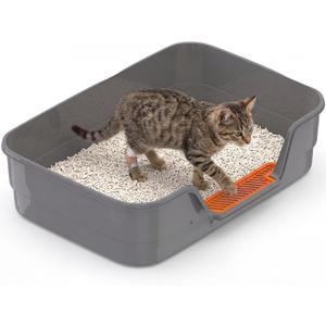 Suhaco Low Entry Litter Box for Senior Cats Extra Large Cat Litter Box with High Sides for Kitten, Anti Splashing & Easy to Clean for Indoor Cats Litter Pan (Gray)