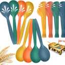 Reusable Plastic Serving Utensils Set of 12, 10" Wheat straw Large Serving set Serving Spoons/Slotted Spoons/Tongs, for Party Buffet Catering (Orange/Blue/Yellow/Green, Not for Cooking)