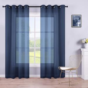 Navy Curtains 84 Inch Length for Living Room Set of 2 Panels Grommet Semi Sheer Nautical Curtains for Bedroom Boys Room Kids Nursery Bathroom Windows 52x84 Inches Long Navy Blue