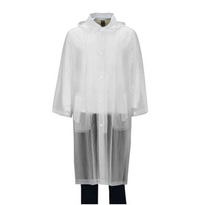 Raincoat Made With Heavy Gauge Waterproof Vinyl Full Cut Attached Hood White For Women And Men Size 120 cm - 160 cm