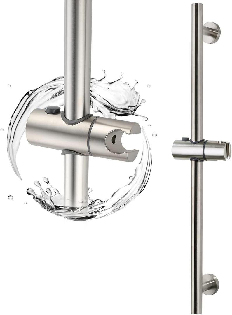 Brushed Nickel Shower Slide Bar, Bathroom Shower Slide Bar with Adjustable Handheld Shower Holder, Stainless Steel Slide Slide Bar Wall Mount Sliding Bar