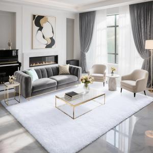 BENRON Fluffy White Rugs for Living Room Bedroom 4x6, Soft Plush Fuzzy Shaggy Rugs for Kids Girls Boys Room Decor, Washable Indoor Floor Carpets