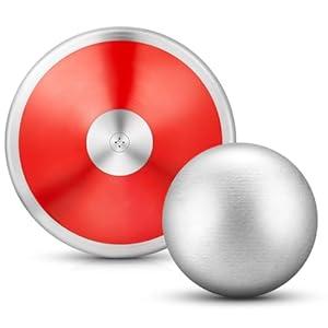 2 Pcs Throwing Discus and Iron Shot Put Ball Set Track and Field Training Equipment for Beginners Throwers Outdoor Practice (Red)
