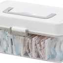 Plastic Bandages Organizer with Lid and Adjustable Dividers | Clear First Aid Bandage and Tapes Storage Container, For Home Office, Bathroom Medicine Cabinet, Ointments, Medical Wrap
