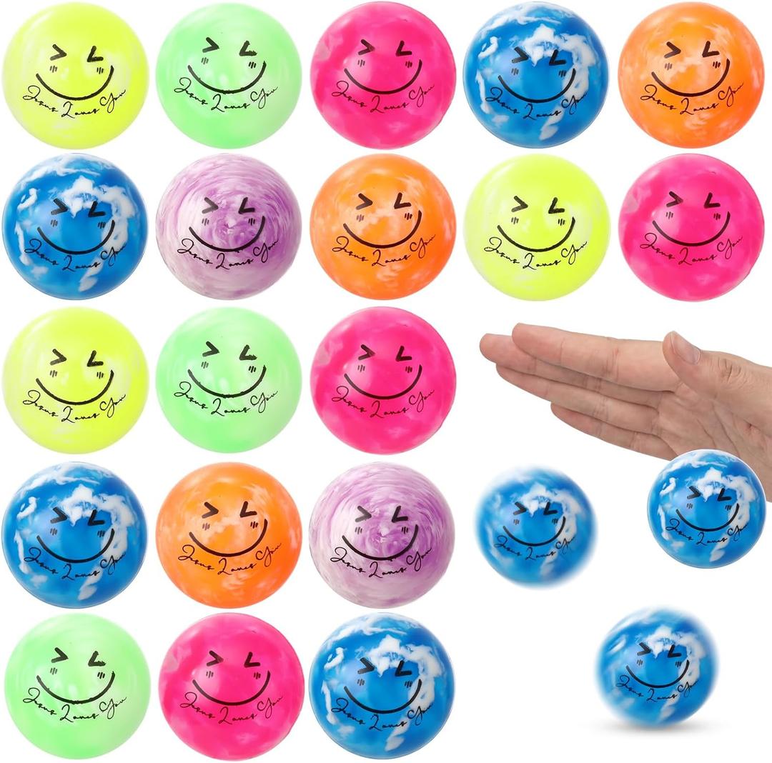 Wettarn 100 Pcs Jesus Loves You Easter Gifts Bulk Christian Bouncy Balls Rubber Jesus Loves You Bouncing Balls for Religious Easter Party Favor Basket Suffer (Stylish)