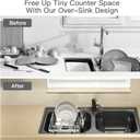 MAJALiS Dish Drying Rack Over The Sink, Expandable Stainless Steel Dish Drainer for Small Kitchen Counter Space Saving, RV Compact Plate Strainer In Silver Metal with Hanging Adjustable Utensil Holder