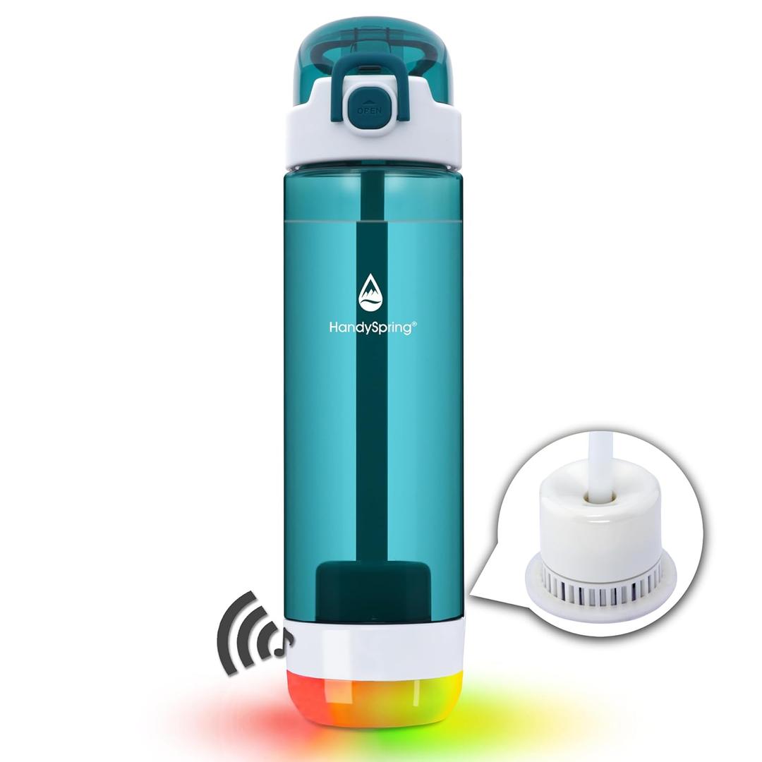 World's 1st Smart Water Bottle with Filter and Reminder to Drink Water, Water Bottle with Filter, Filtered Water Bottle with Straw, Lights & Sound Reminder to Keep Hydrated, 26oz (HS2C) (Green)