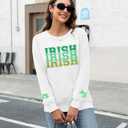 St Patricks Day Sweatshirt Women Shamrock Sweater Notre Dame Shirts Clover Top Irish Gift Long Sleeve Pullover (White, S)