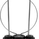 INDOOR Traditional Rabbit Ear HD Digital TV Antenna, Long Range Smart TV Antenna, Extendable 15in Rabbit Ear Dipoles and Ciruclar Loop, Supports 4K 1080P HD Smart TV VHF UHF, Compact Design, 33676