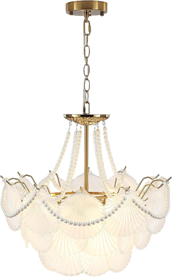 Surpars House Crystal Chandeliers,Modern Golden Chandelier, 6 Heads Ceiling Light for Living Room Bedroom Dining Room Kitchen Island Entryway (Height Adjustable)