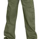 Lepunuo Cargo Pants for Women High Waisted Casual Pants Baggy Stretchy Wide Leg Y2K Streetwear with 6 Pockets (Medium, Army Green)