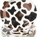BLUE PANDA 48 Pack Cow Print Paper Plates (9 Inch) for Barnyard Birthday, Farm Animal Party - Cow Baby Shower Supplies (Brown Foil Print)