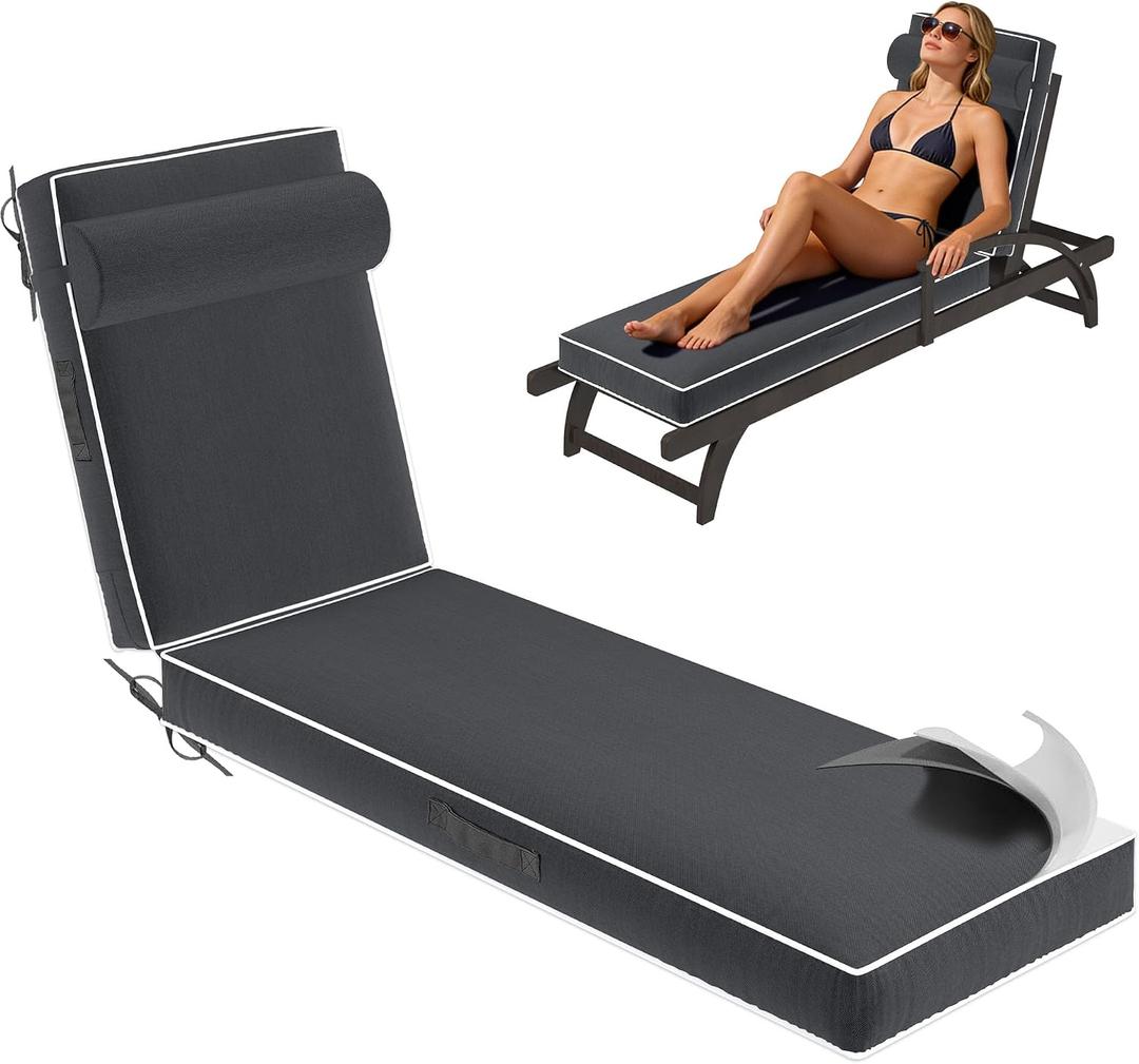 Chaise Lounge Cushions Outdoor 80x26x4 Inch, Patio Lounge Chair Cushions w/High Density Foam, 4 Inch Pool Lounger Cushion w/Removable Cover Handles, Fits Poolside Patio Outdoor Furniture