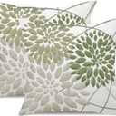Sage Green Pillow Covers 20x20 Inch Set of 2, Geometric Floral Throw Pillow Covers Elegant Gray Decorative Dahlia Farmhouse Velvet Pillow Case for Sofa Bed Decor